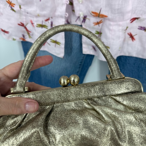 Antonio Melani vintage style W/a kiss-lock closure metallic  Gold mini Handbag